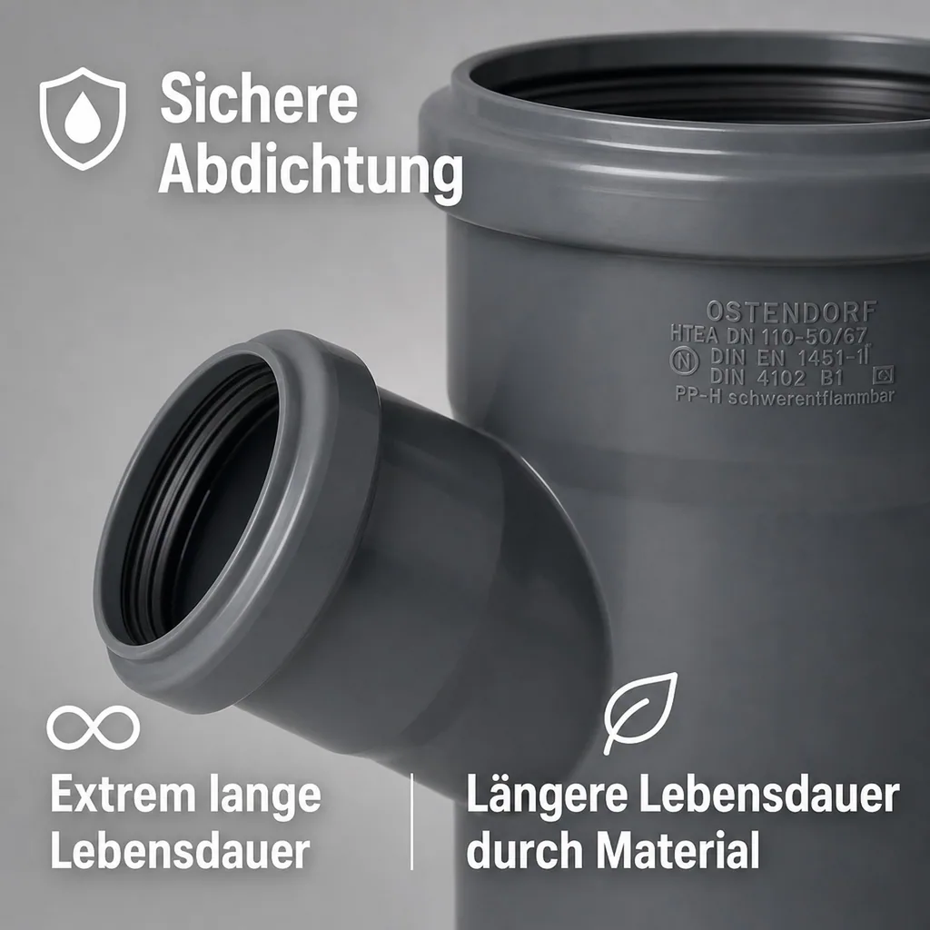 HT Abzweig 110, HT Rohr, Abwasserrohr, 67 Grad, Rohrverbinder