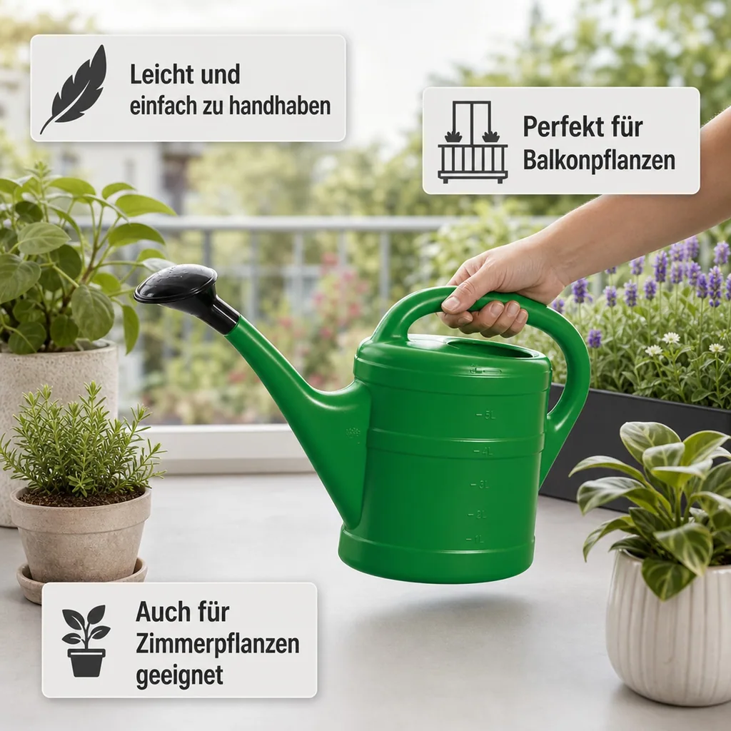 Gießkanne 5 Liter, Kunststoff, grün, mit Brause