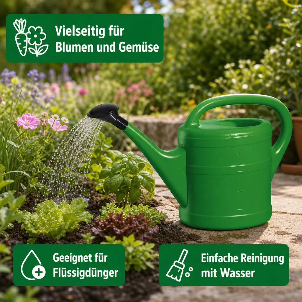 Gießkanne 5 Liter, Kunststoff, grün, mit Brause