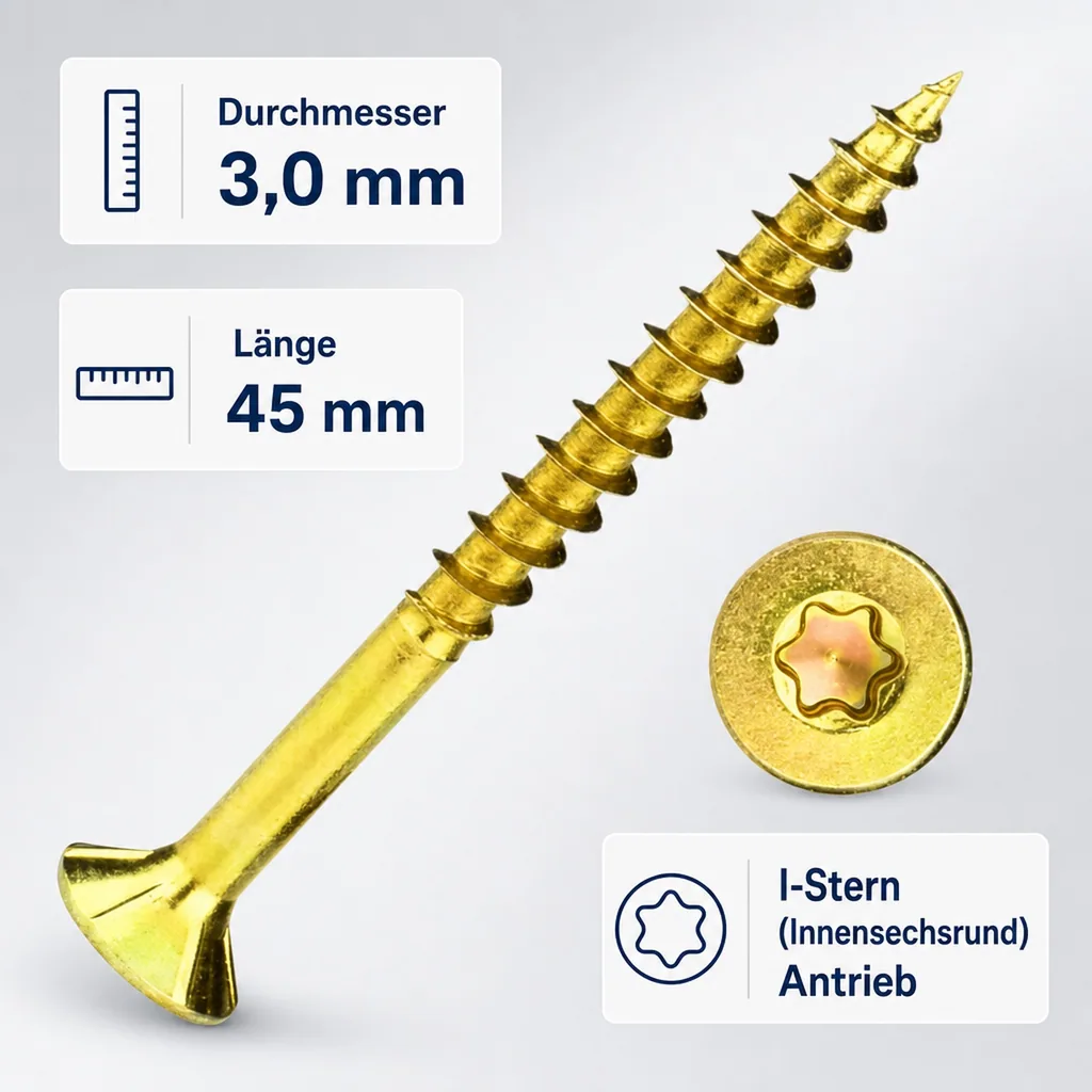 Spanplattenschrauben 3,0 x 45 mm, 1000 Stück, Senkkopf