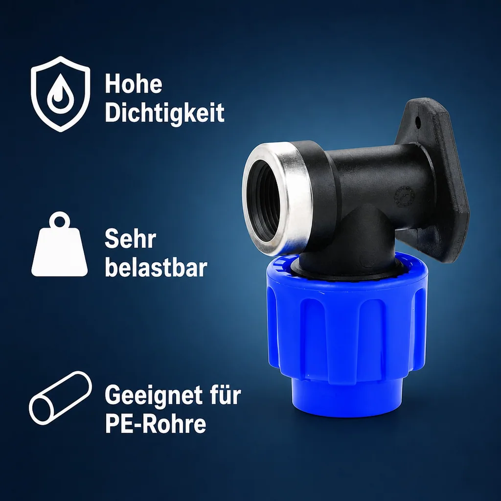 PP PE Rohr Verschraubung 90° verst.Wandhalterung 25 x 3/4" IG