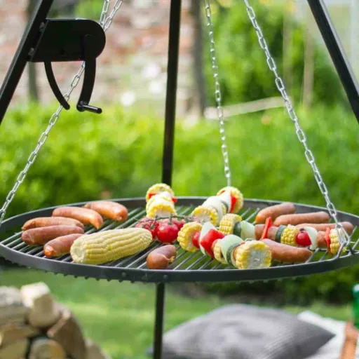 Schwenkgrill, Grill mit Dreibein, 180cm, Grillrost 50cm, Kurbel, Gartengrill