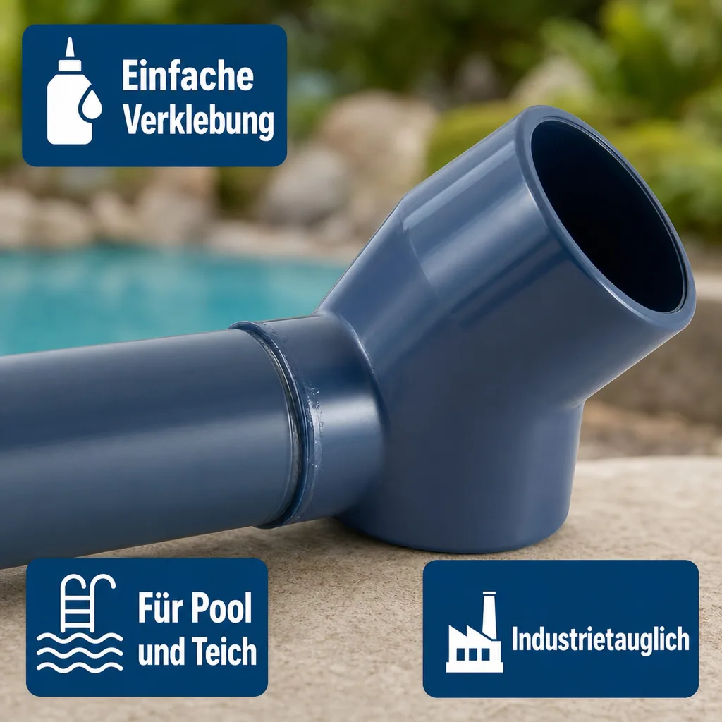 PVC Winkel 45 Grad, 40mm Muffe, PN16 Klebefitting