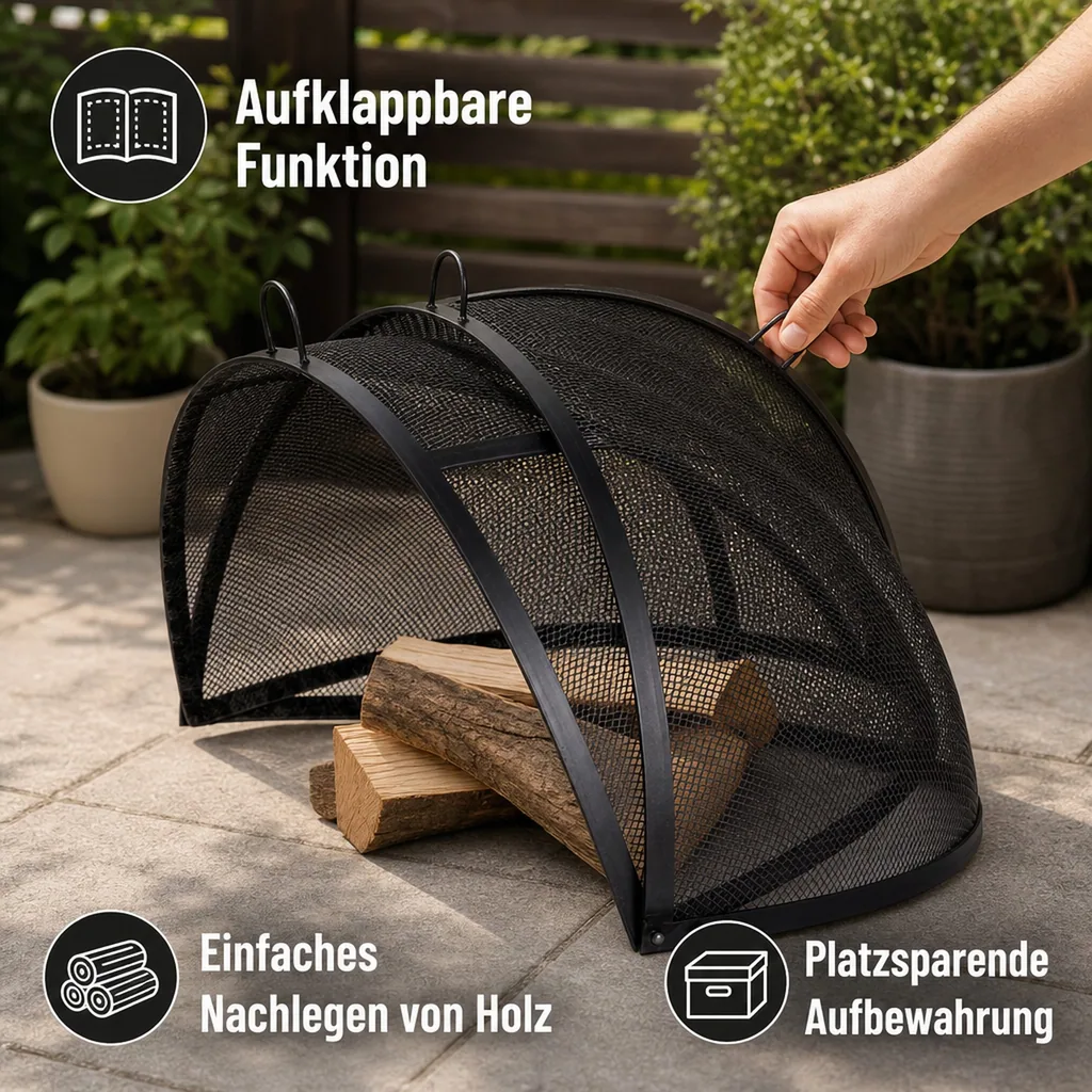 Feuerschale Abdeckung, Funkenschutz Feuerschale, 59 cm, klappbar