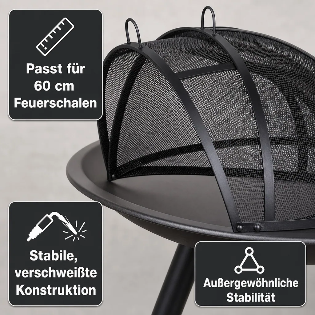 Feuerschale Abdeckung, Funkenschutz Feuerschale, 59 cm, klappbar