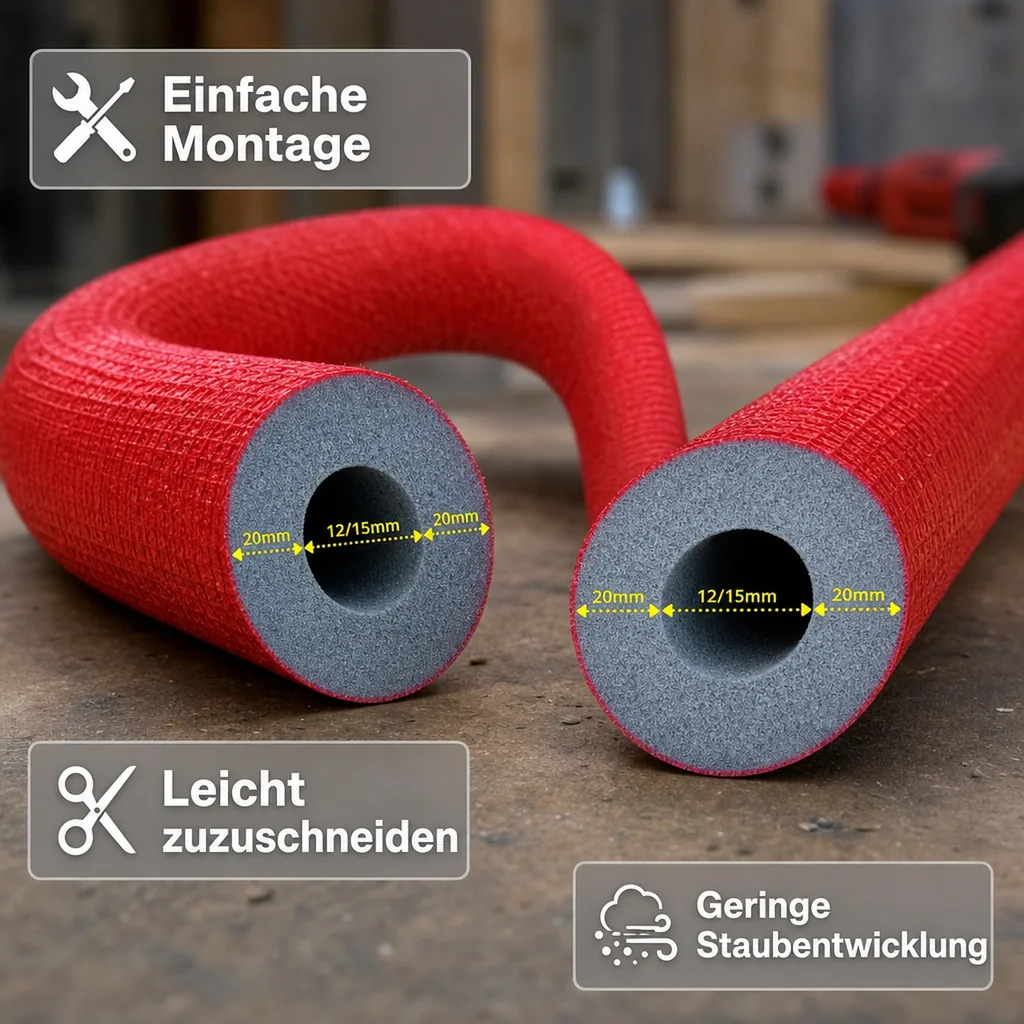 Rohrisolierung 15mm, Heizungsrohr Isolierung, Dämmung 20mm, 2m