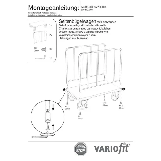 Transportwagen 500 kg, Seitenbügelwagen Typ L, EasySTOP, Rohrwandwagen