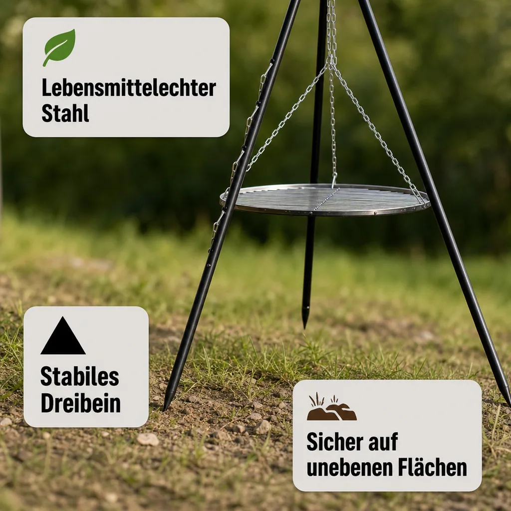 Schwenkgrill, Dreibein, Grillrost 50 cm, 180 cm