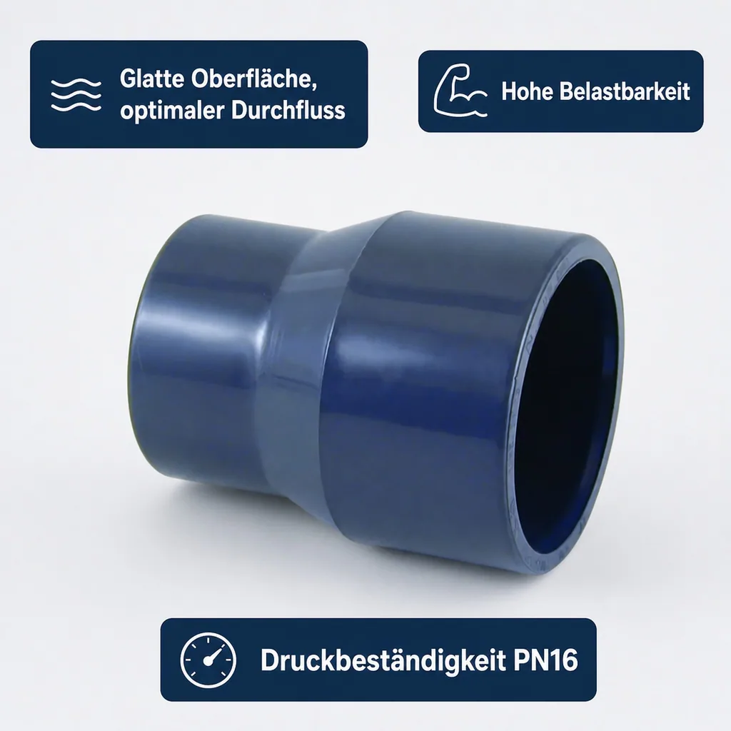 PVC Reduzierung 40-32mm, Reduzierstück lang, PN16