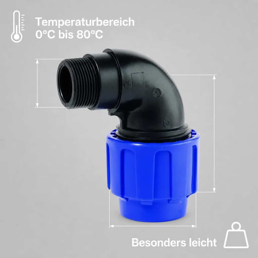 PP PE Rohr Verschraubung 90° Winkel 32 x 1" AG