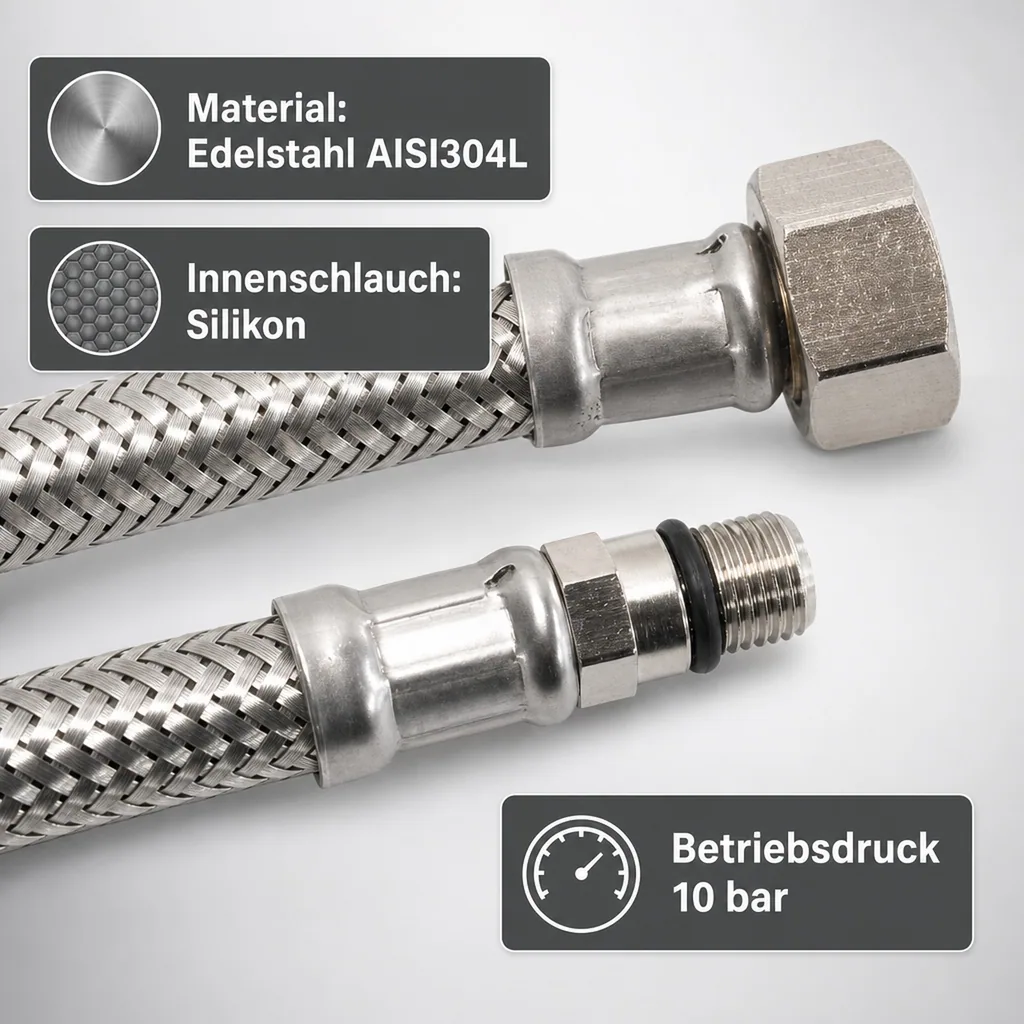 Panzerschlauch, Edelstahl, DN8, Flexibel, 800mm