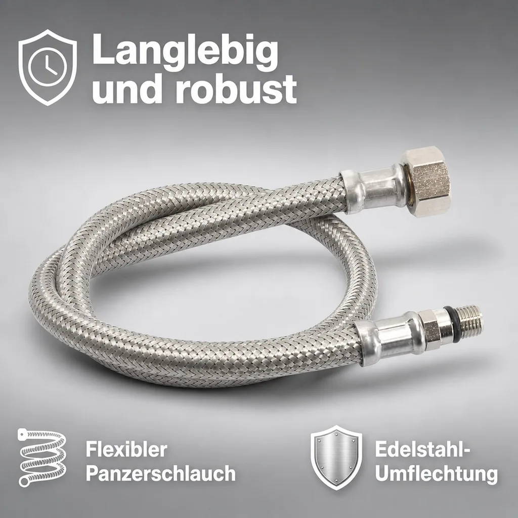Panzerschlauch, Edelstahl, DN8, Flexibel, 800mm