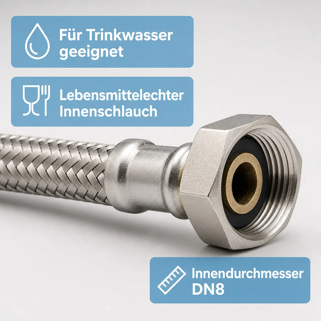 Panzerschlauch, Edelstahl, DN8, Flexibel, 800mm