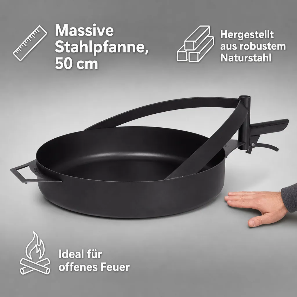 Feuerpfanne 50 cm, Pfanne für Feuerschale, Naturstahl Grillpfanne