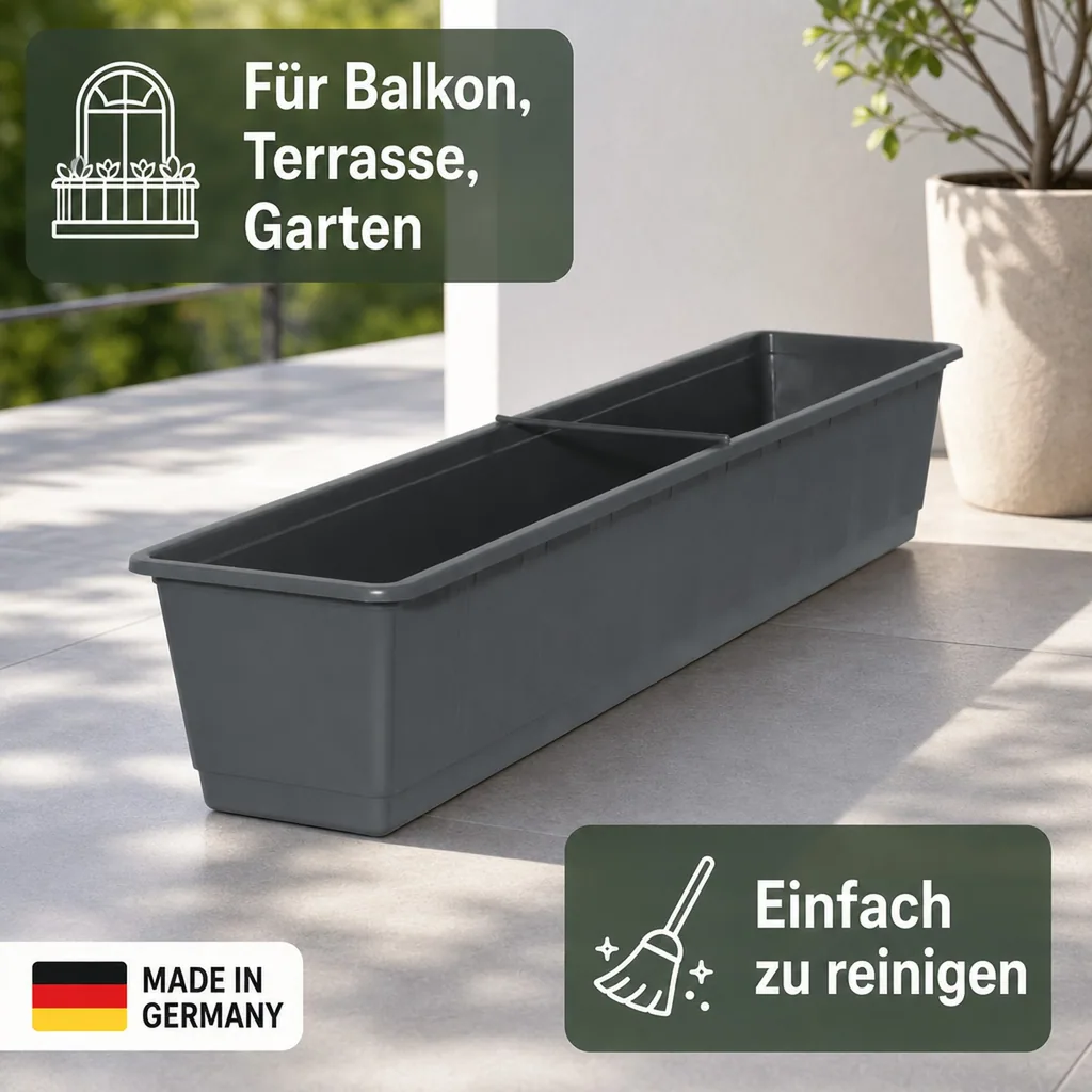 Blumenkasten 80 cm anthrazit, Kunststoff, Balkonkasten