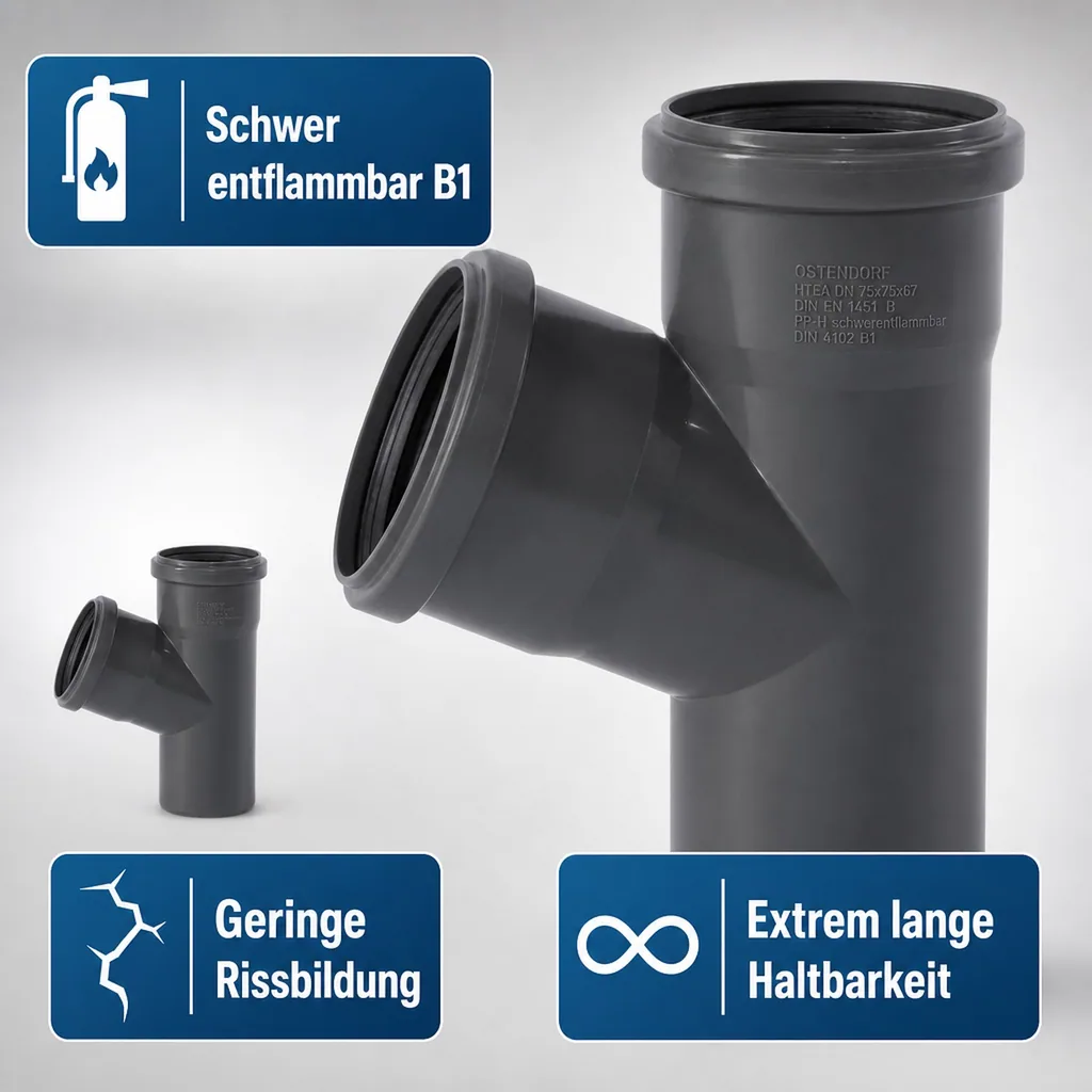 HT Rohr 75, HT Abzweig 67 Grad, Abwasserrohr 75mm