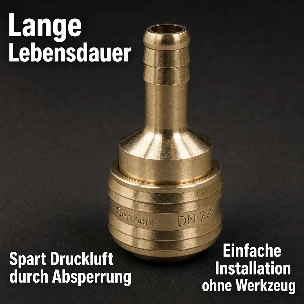 Druckluftkupplung, Kupplungsdose Druckluft, 9mm Schlauchtülle