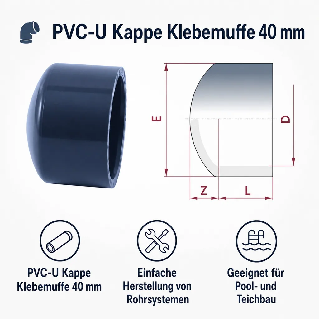 PVC - U Kappe Klebemuffe 40 mm PN16