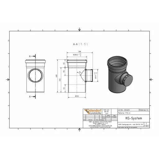 KG Rohr 250, Reinigungsrohr, DN 250, Abwasserrohr
