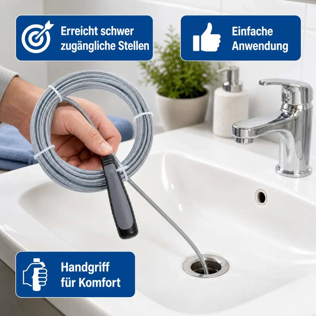 Rohrreinigungsspirale 5 m, Abflussreinigung, Spirale zur Rohrreinigung