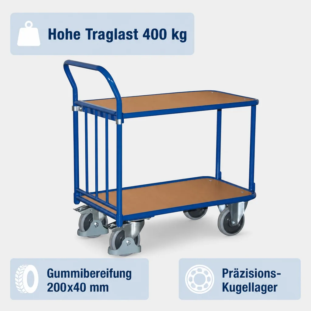 Schiebebügel-Tischwagen 400 kg Typ M + EasySTOP