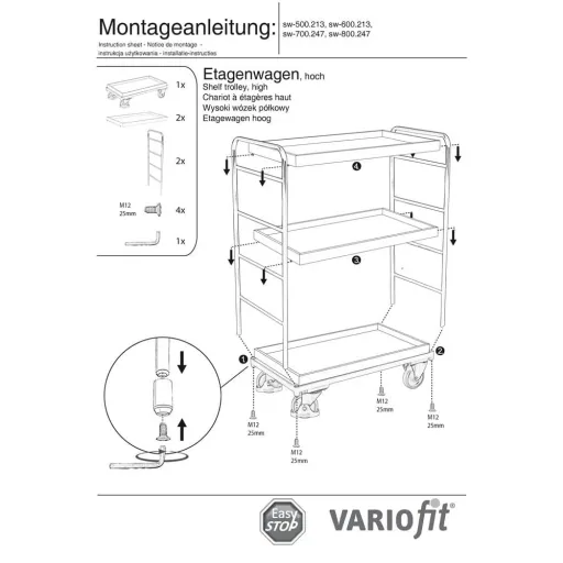 Etagenwagen, Servierwagen hoch, 3 Tabletts, 250 kg Traglast