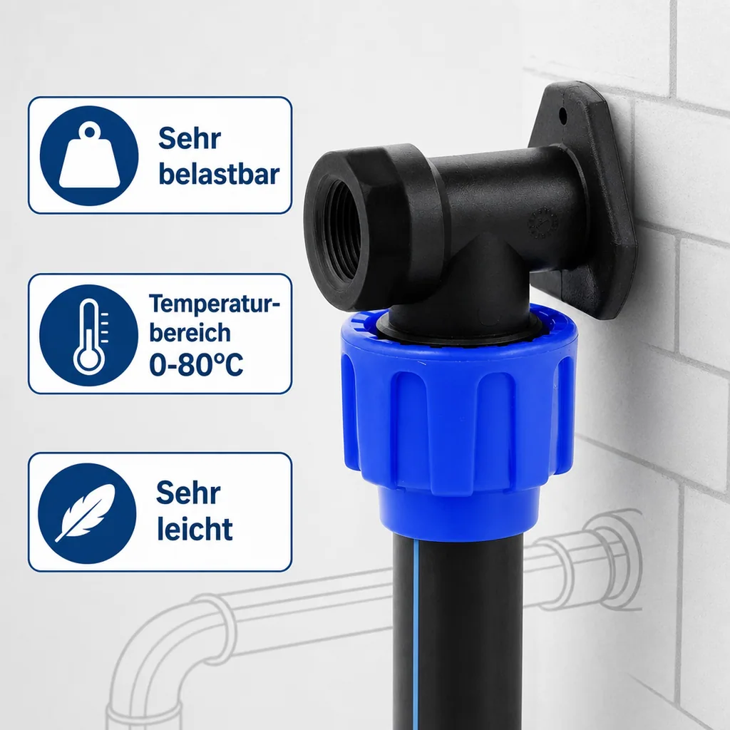 PP PE Rohr Verschraubung 90° Wandhalterung 25 x 3/4" IG
