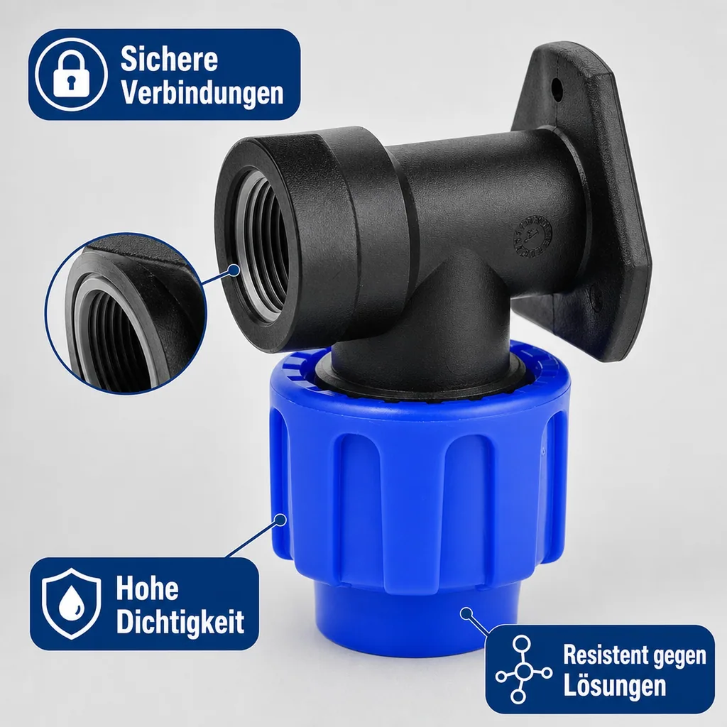 PP PE Rohr Verschraubung 90° Wandhalterung 25 x 3/4" IG