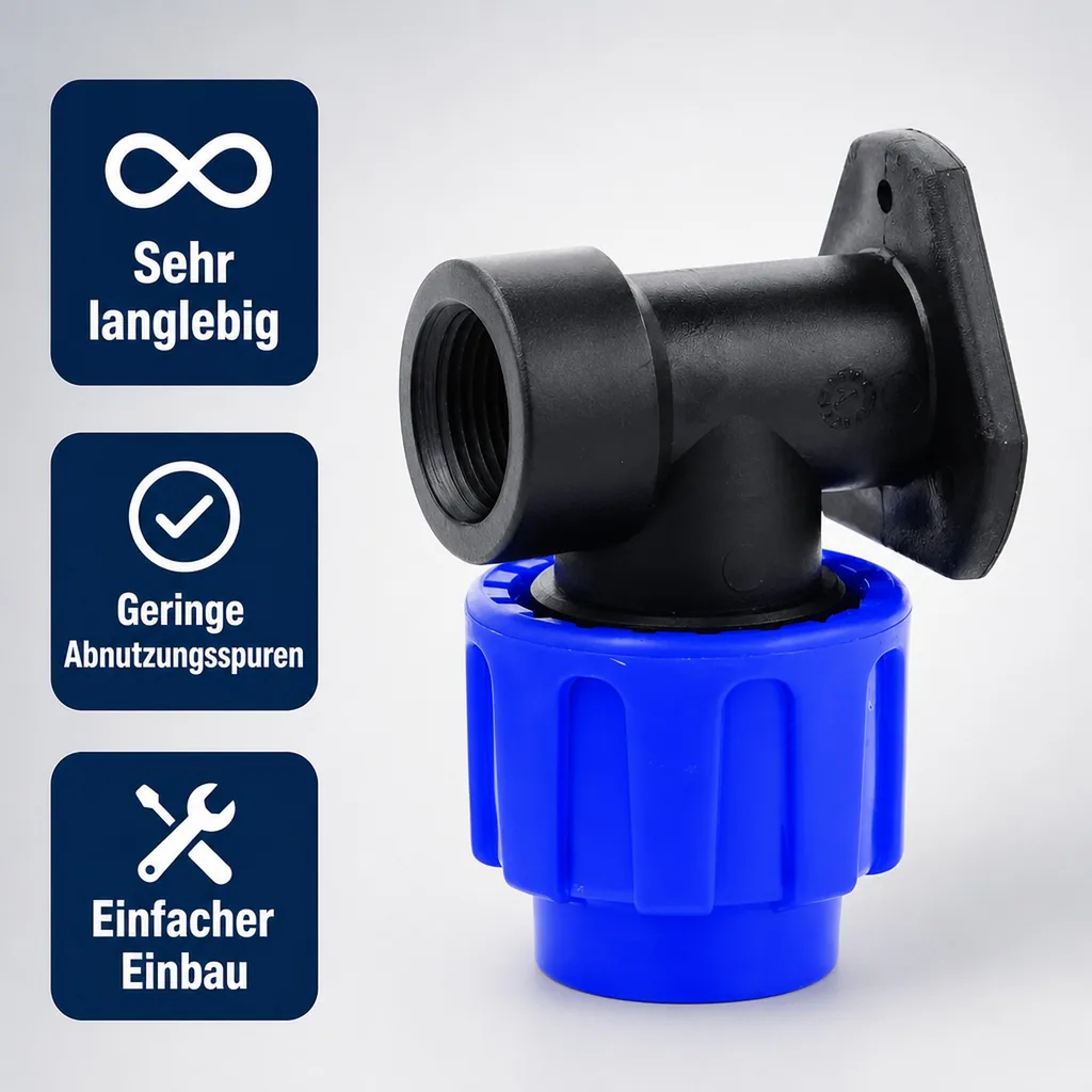 PP PE Rohr Verschraubung 90° Wandhalterung 25 x 3/4" IG