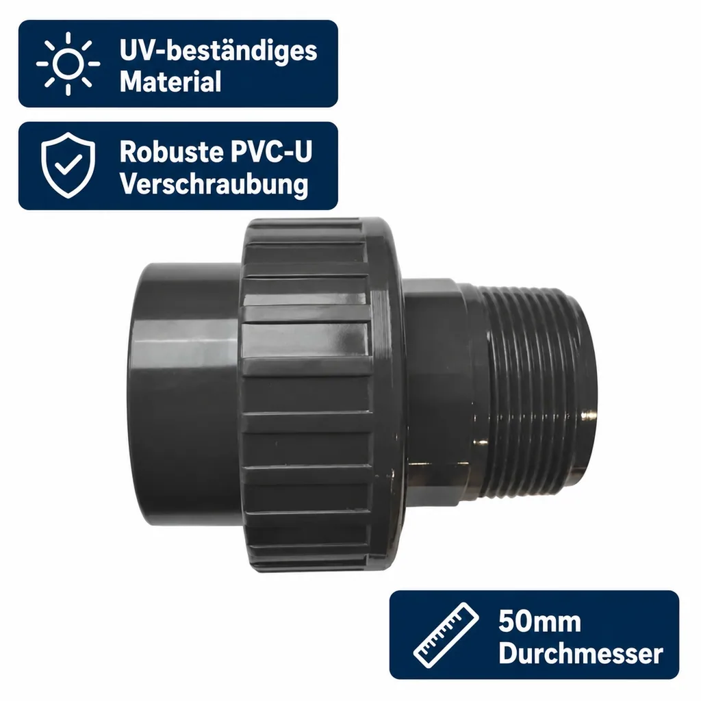 PVC Fittings, Verschraubung 50mm, Klebemuffe