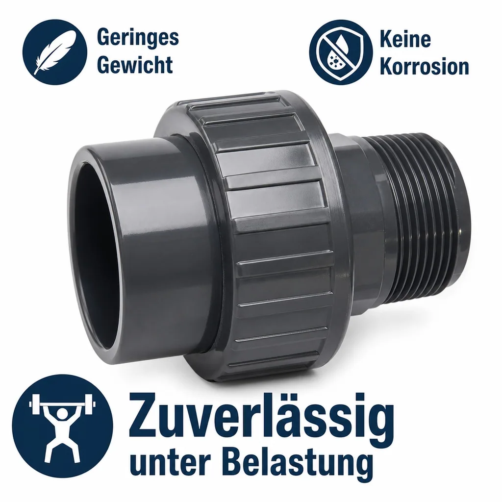 PVC Fittings, Verschraubung 50mm, Klebemuffe