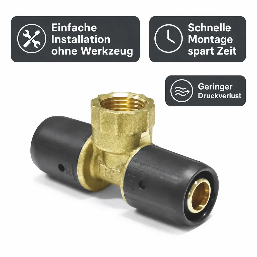 Steckfitting T-Stück, 20mm, 3/4 Zoll, Trinkwasser, Heizung