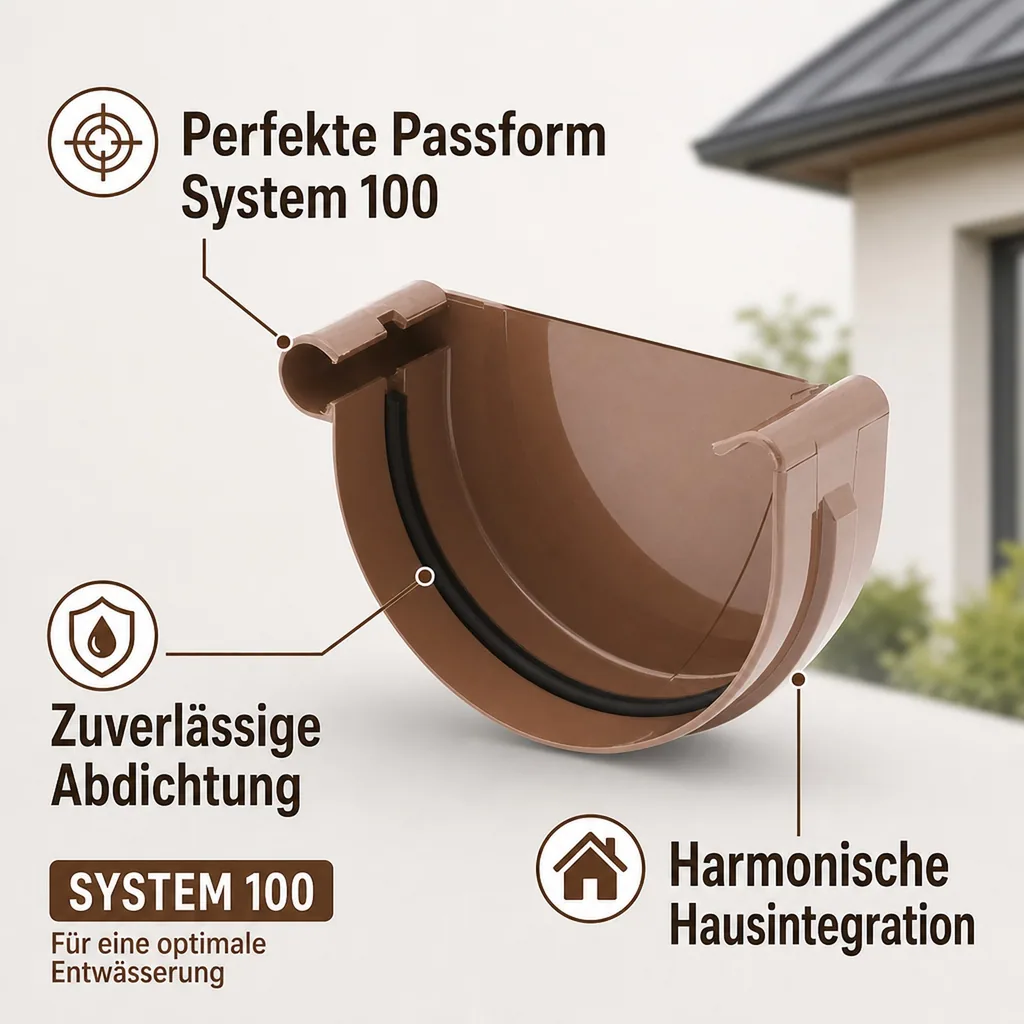 Rinnenkappe links braun, System 100, Dachrinne