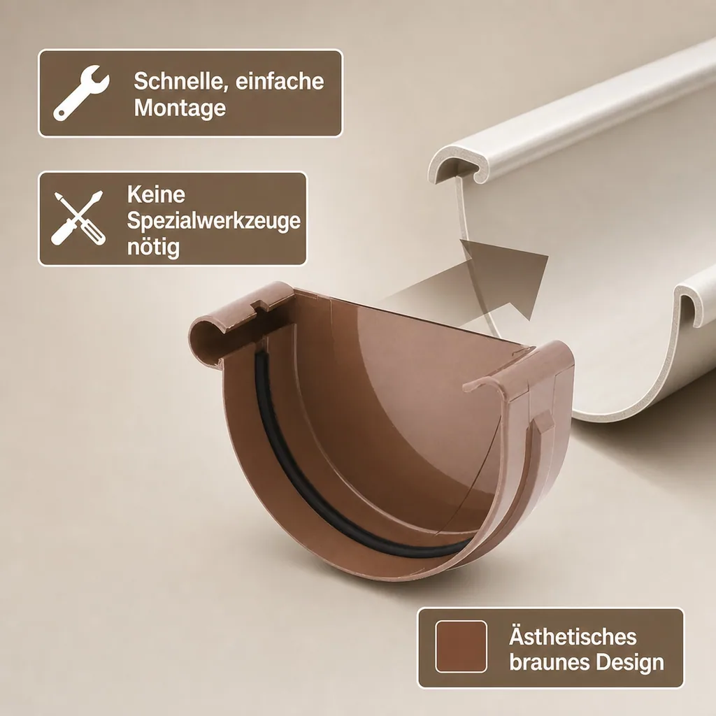 Rinnenkappe links braun, System 100, Dachrinne