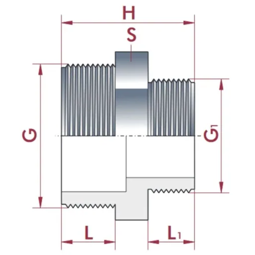 PVC - U Doppelnippel reduziert AG 2 1/2" x 1 1/2"
