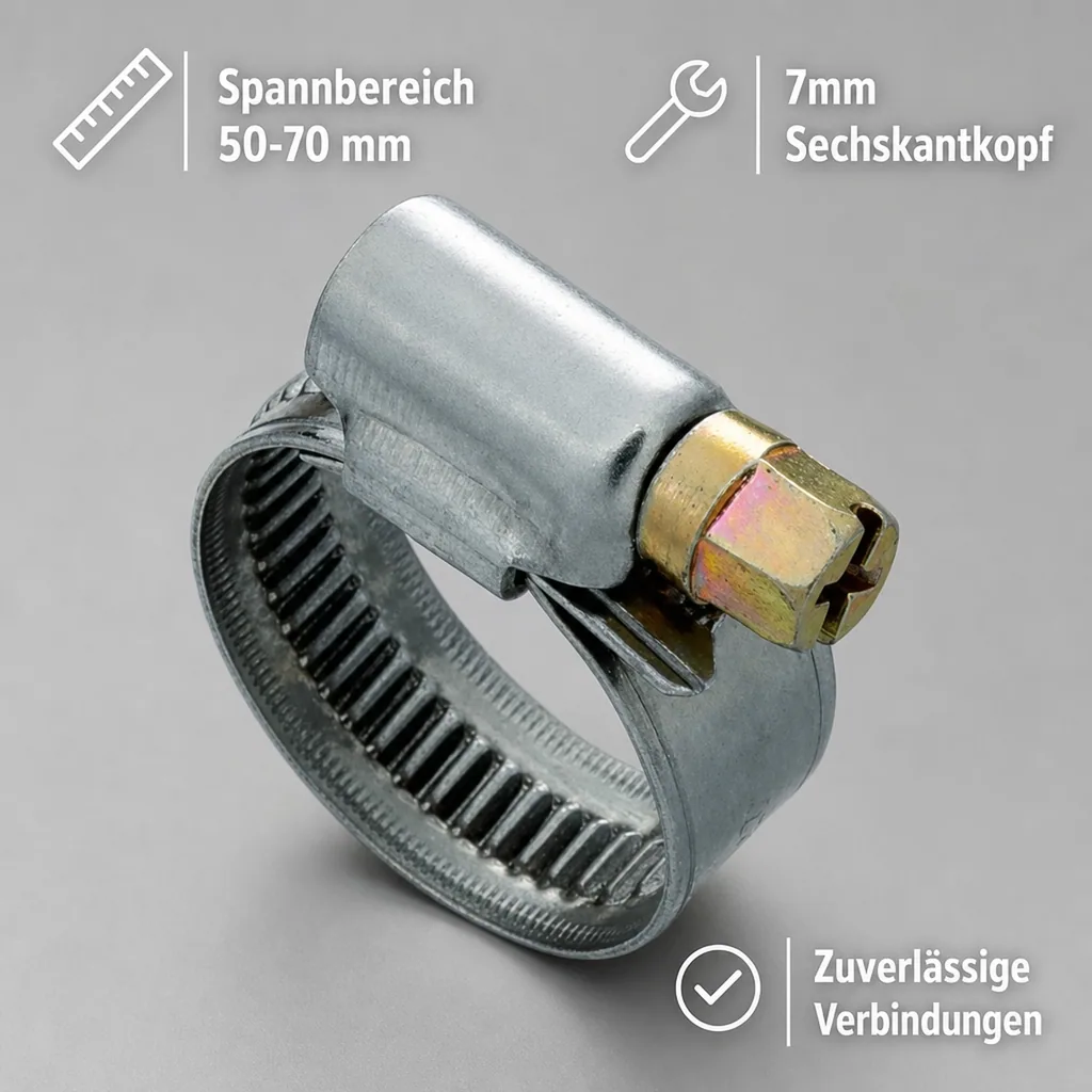 Schlauchschellen Edelstahl, W2, 12mm, 50-70mm, Industrie Qualität