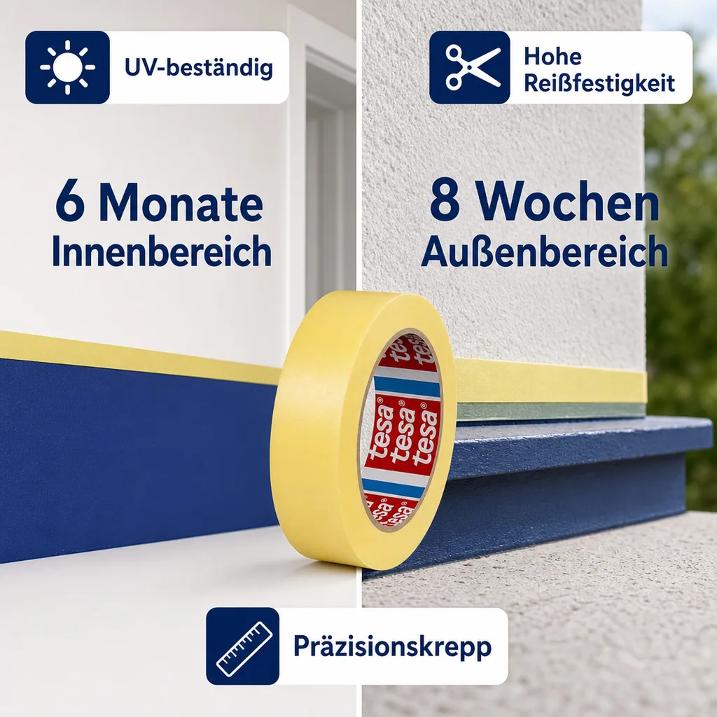 Malerband, Präzisionskrepp, Abklebeband, 25 mm x 50 m, gelb