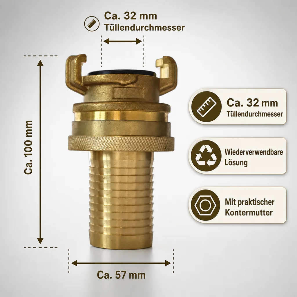 Schnellkupplung 1 1/4 Zoll, Messing, mit Kontermutter