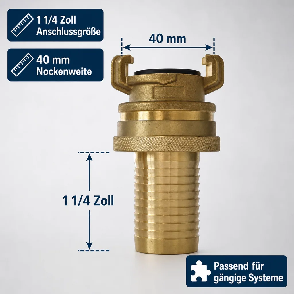 Schnellkupplung 1 1/4 Zoll, Messing, mit Kontermutter