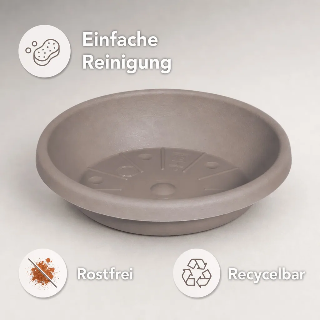 Blumentopfuntersetzer, Pflanzenuntersetzer, CYLINDRO, 13cm, taupe, Kunststoff