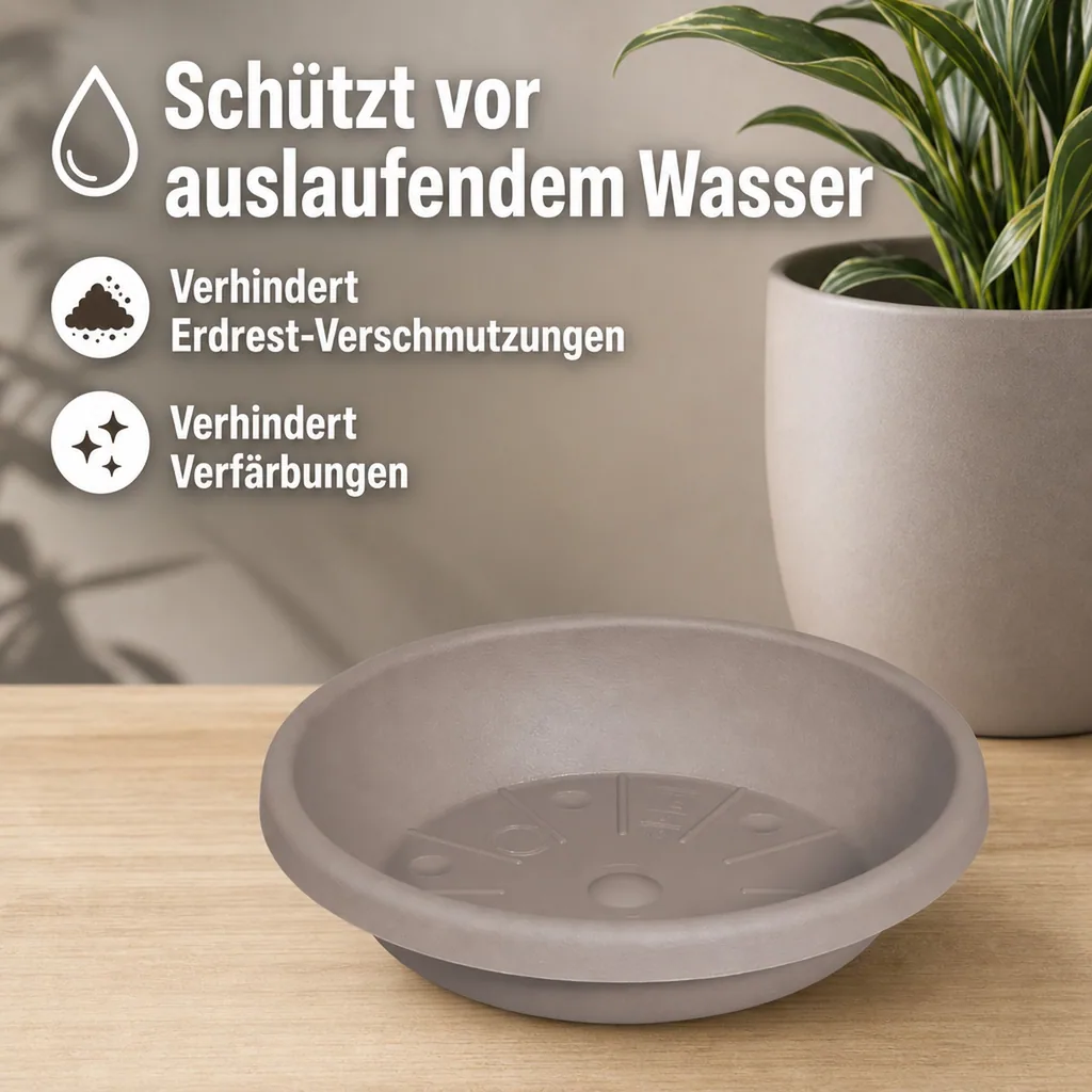 Blumentopfuntersetzer, Pflanzenuntersetzer, CYLINDRO, 13cm, taupe, Kunststoff