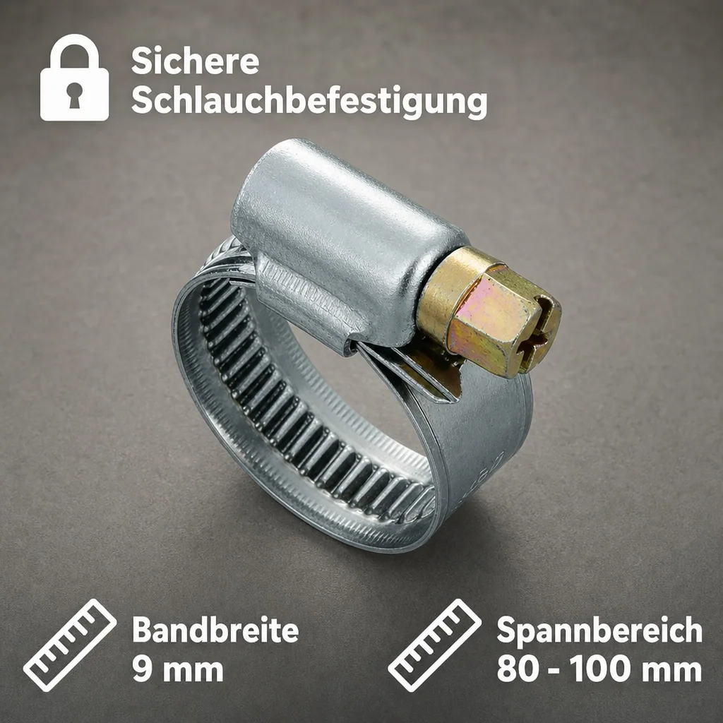 Schlauchschellen, Edelstahl, 9mm, 80-100mm, W2