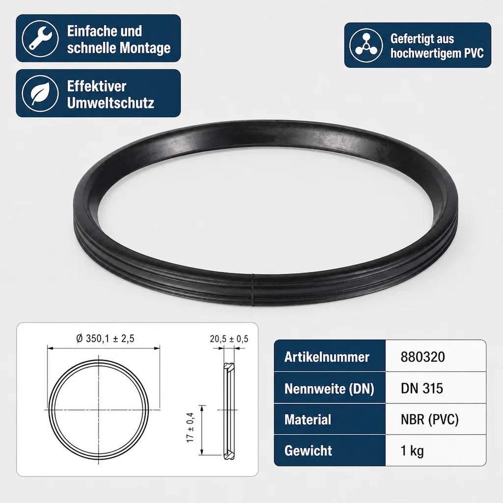 KG Rohr Dichtung DN 315, Ersatzlippendichtring, PVC Rohr