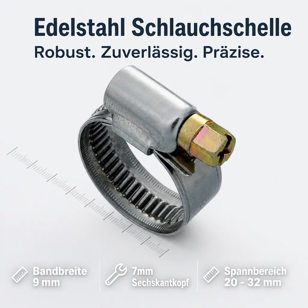 Schlauchschellen, Edelstahl, W2, 9mm, 20-32mm