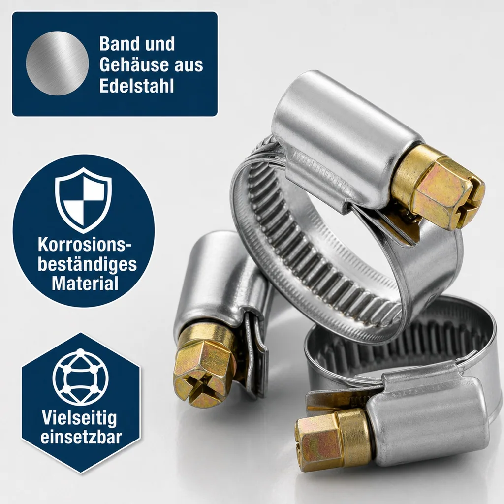 Schlauchschellen, Edelstahl, W2, 9mm, 20-32mm