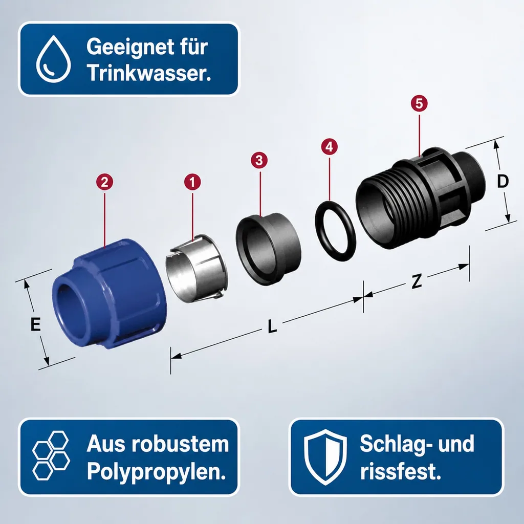 PP PE Rohr Verschraubung Endkappe 16