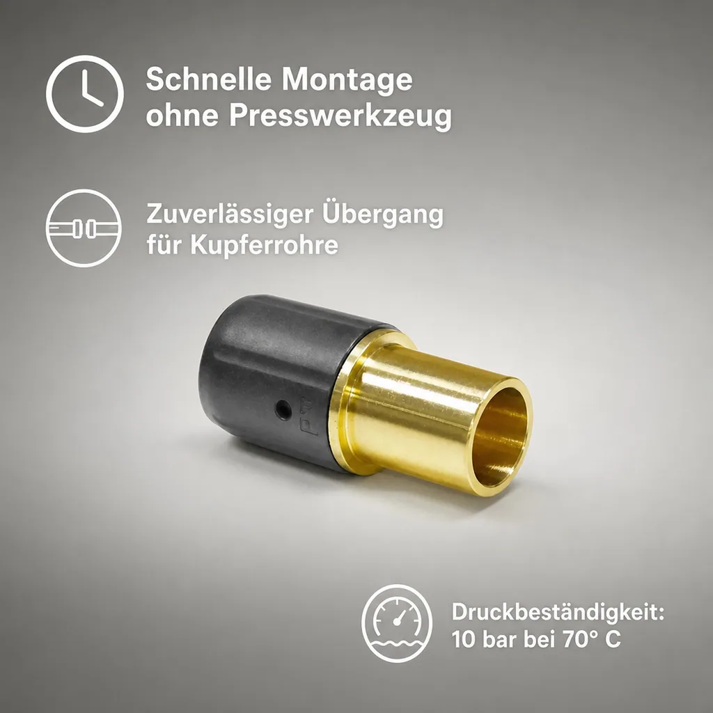 Steckfitting, Kupferrohr Verbinder, Pressanschluss 20 x 2 - 22 mm