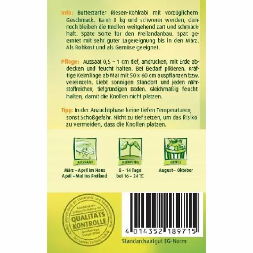 Kohlrabi Superschmelz Saatgut, Riesen Kohlrabi für Freiland