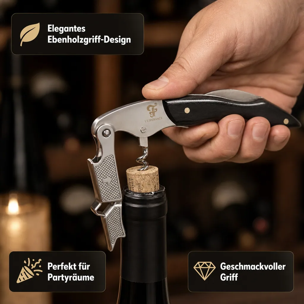 Kellnermesser, Sommeliermesser mit Kapselheber - Petit Noir, mit Ebenholzgriff
