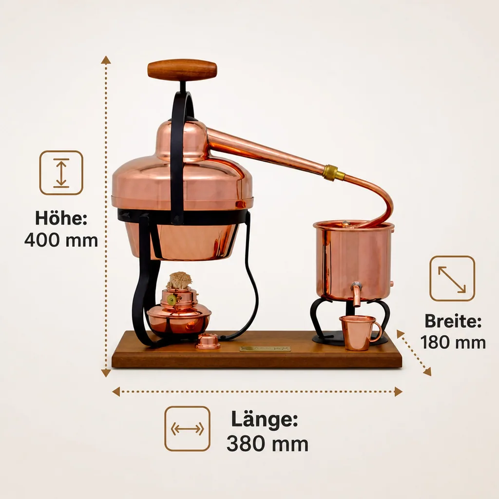 Destille, Destilliergerät, Destillationsapparatur - mit Spiritusbrenner, 1,25L